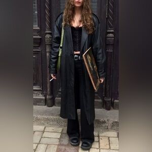 Vintage 90s Bagatelle Black Leather Trench Coat